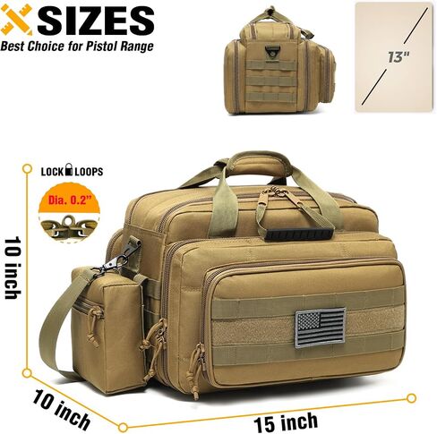 DBTAC Gun Case Bag Deluxe Middle Size | Tactical 2~4 Pistol Bag Firearm Shooting Case with Lockable Zipper for Shooting Range Outdoor Hunting | US Flag Patch + MOLLE Pouch + Universal Holster Included in Kuwait
