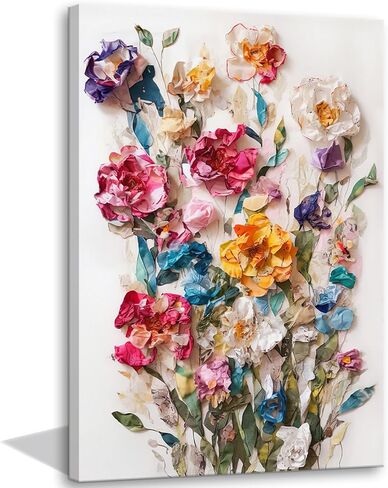 Framed Colorful Floral Canvas Wall Art Flowers Rose Wildflowers painting Wall Decor Artwork Modern Botanical Picture paint Poster Prints Ready to Hang (Floral, 12x16 Inch Framed) in Saudi Arabia