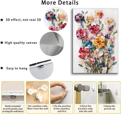 Framed Colorful Floral Canvas Wall Art Flowers Rose Wildflowers painting Wall Decor Artwork Modern Botanical Picture paint Poster Prints Ready to Hang (Floral, 12x16 Inch Framed) in Saudi Arabia