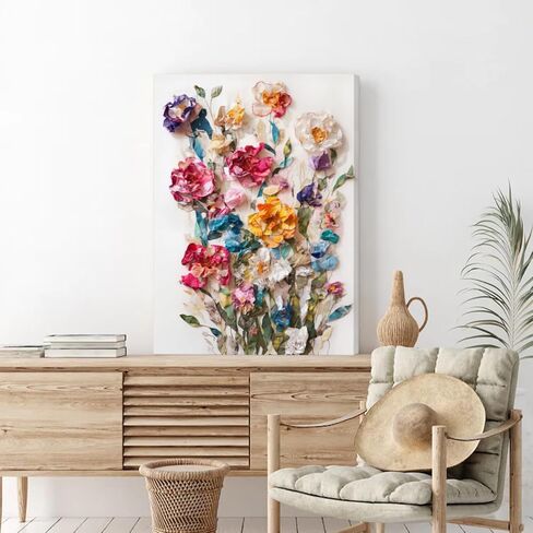 Framed Colorful Floral Canvas Wall Art Flowers Rose Wildflowers painting Wall Decor Artwork Modern Botanical Picture paint Poster Prints Ready to Hang (Floral, 12x16 Inch Framed) in Saudi Arabia