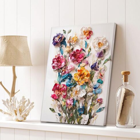 Framed Colorful Floral Canvas Wall Art Flowers Rose Wildflowers painting Wall Decor Artwork Modern Botanical Picture paint Poster Prints Ready to Hang (Floral, 12x16 Inch Framed) in Saudi Arabia