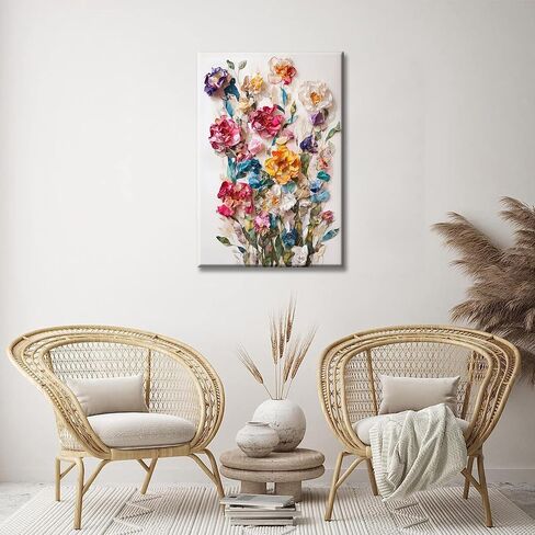 Framed Colorful Floral Canvas Wall Art Flowers Rose Wildflowers painting Wall Decor Artwork Modern Botanical Picture paint Poster Prints Ready to Hang (Floral, 12x16 Inch Framed) in Saudi Arabia