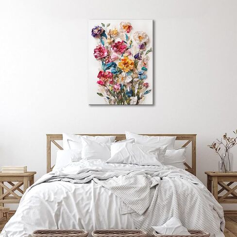 Framed Colorful Floral Canvas Wall Art Flowers Rose Wildflowers painting Wall Decor Artwork Modern Botanical Picture paint Poster Prints Ready to Hang (Floral, 12x16 Inch Framed) in Saudi Arabia