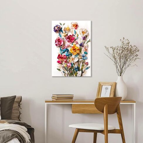 Framed Colorful Floral Canvas Wall Art Flowers Rose Wildflowers painting Wall Decor Artwork Modern Botanical Picture paint Poster Prints Ready to Hang (Floral, 12x16 Inch Framed) in Saudi Arabia