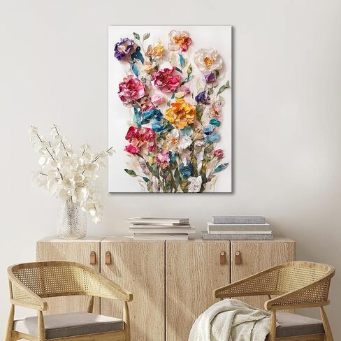 Framed Colorful Floral Canvas Wall Art Flowers Rose Wildflowers painting Wall Decor Artwork Modern Botanical Picture paint Poster Prints Ready to Hang (Floral, 12x16 Inch Framed) in Saudi Arabia