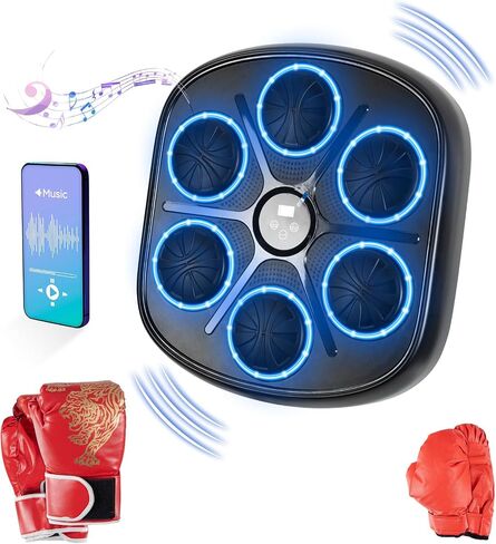 Music Boxing Machine, Smart Music Boxing Training Machine Wall Mounted, Bluetooth Boxing Workout Punching Equipment ，Gloves for Adults,Kids Included in Saudi Arabia