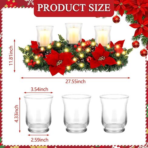 Sliner Christmas Poinsettia Candle Holder Centerpiece, Christmas Centerpieces for Tables Christmas Tealight Candle Holders Christmas Glass Candle Holders Romantic Holiday Candelabrum for Table Mantel in Saudi Arabia