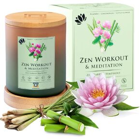 Soy Scented Candle - Zen Workout Meditation Scented Soy Candles with Bamboo Coaster & Lid for Yoga and Exercise, Cotton Wick, 55 Hour Burn Time (Beige Light Gradient)