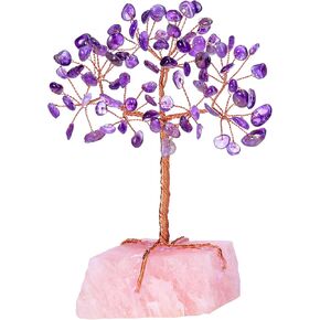 Top Plaza Rose Quartz Healing Crystals Copper Money Tree Desk Office Decor Wrapped On Natural Rose Quartz Base Feng Shui Luck Figurine