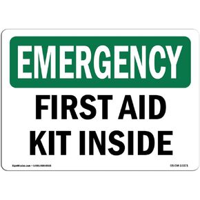 OSHA Emergency Sign - First Aid Kit Inside | Rigid Plastic Sign | Protect Your Business, Construction Site, Warehouse & Shop Area | Made in The USA