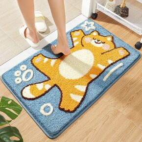 Cute Bath Rug 20 x 31 Cat Mat for Bathroom and Bedroom, Non Slip Absorbent Soft Microfiber Bathroom Mat Machine Washable Thick Plush Rugs for Shower, Orange Tabby Cat
