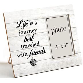 Nurawo Friendship Gifts for Women Friends Men, Gifts for Friends, Life Is a Journey Best Traveled with Friends Wood Picture Frame Tabletop or Wall Display (4x6 Photo)