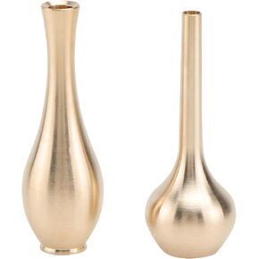 Cabilock 2pcs Modern Brass Vase-Tall Neck Metal Vase Small Flower Vase Bud Decorative Floral Vase for Home Decor, Wedding Decor Table Centerpieces