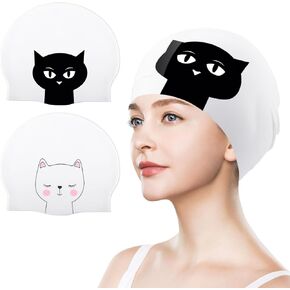 قطعتان من قبعة السباحة للنساء، قبعة سباحة من السيليكون، قبعة سباحة مقاومة للماء، قبعة سباحة متينة للبالغين مع قبعات سباحة مضادة للانزلاق بنمط لطيف للشعر الطويل والقصير للحفاظ على جفاف الشعر in Kuwait