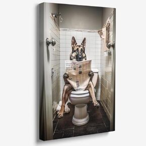 Reateforin Funny Dog Bathroom Wall Art German Shepherd Dog Reading Newspaper on Toilet Aesthetic Poster Cute Animal Dog Art Bathroom Art Bathroom Decor Bathroom Pictures Gifts for Dog Lovers 12"x16"