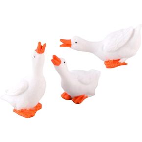 Amosfun 3pcs White Goose Figurines Miniature Goose Statue Animals Figures Decoration for Home Patio Lawn Office Micro Landscape Ornament Cake DIY Craft