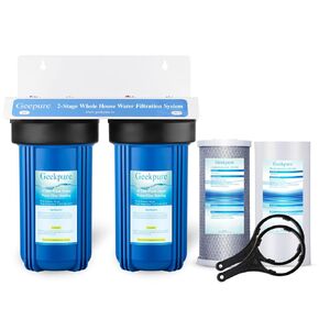 Geekpure 2 Stage Whole House Water Filter System with 10-Inch Blue Housing-1"Port