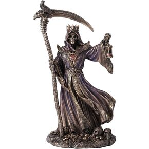Veronese Design 8 1/2 Inches Crowned Reaper Skeleton Holding Scythe and Hourglass Cold Cast Resin Bronze Finish Sculpture