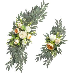 XJar Wedding Arch Faux Flowers Set of 2 Greenery Garland, Artificial Dusty Rose Wedding Flowers for Wedding Ceremony Bouquets and Reception Backdrop