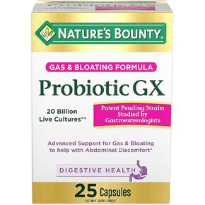 Nature's Bounty Probiotic GX Gas & Bloating Formula, Capsules 25 ea (Pack of 4)