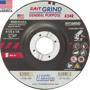 SAIT Depressed Ctr Whl, T27, 4.5x1/4x5/8-11, AO,Multi,One Size,20163