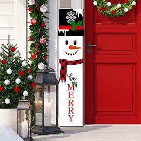 Suzile 39.4 Inch Christmas Porch Sign Snowman Wooden Christmas Porch Decor Hanging Standing Christmas Welcome Sign Be Merry Vertical Wood Wall Plaque for Holiday Winter Signs Wall Door Decorations