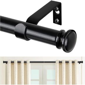 TONIAL 5/8 Curtain Rods 32 to 43 Inch(2.6-3.8ft), Telescoping Splicing Drapery Rods for Windows 20 to 39 Inch(1.7-3.2ft), Decorative Single Rod with Small Cap End, Dark Black