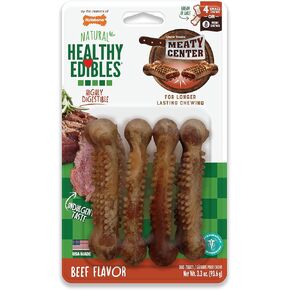 Nylabone Healthy Edibles Meaty Center Natural Dog Treats - Limited-Ingredient Dog Treats for Small Dogs - Beef Flavor, Small (12 Count)