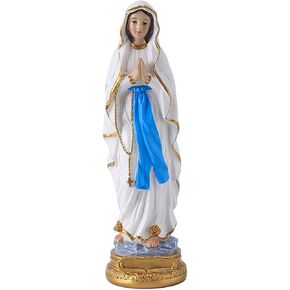 Virgin Mary Statue, 9in Resin Our Lady of Lourdes Figure Holy Rosary Sculpture Catholic Gift Blessed Mother Mary Figurine Statues Religious Collection Christian Catholic Home Outdoor Garden Decor