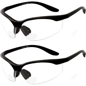 grinderPUNCH 2 Pair Safety Glasses ANSI Z87 Impact Resistant Non-Slip Wrap Around Clear Lens Bifocal Reading Glasses