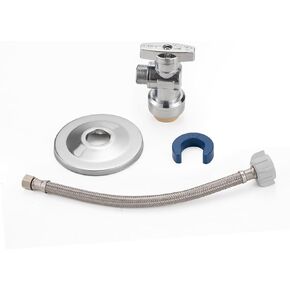 Toilet Connector, Toilet Water Supply Line Kit With 1/4 turn 1/2 inch Straight Push Fit Stop & 12" Stainless Steel Flexible Toilet Supply Line