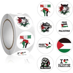 500Pcs Free Palestine Stickers Roll - 8 Freedom Stand with Palestine Flags Decal - Easy Stick & Removeable for Scarpbook Craft Notebooks Letters Window Teens Students Teachers