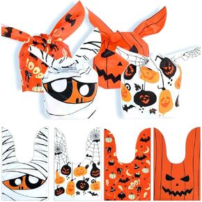 100Pcs Small Christmas Gift Bags, 4 Style New and Best Small Christmas Treat Bags for Kids, Christmas Candy Bags Cute Rabbit Ear Christmas Goodie Bags Christmas Cookie Bags for Christmas Party