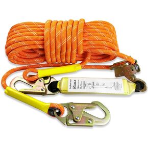 Fall Protection Safety Rope 50FT Heavy Duty Vertical Roofing Rope with Alloy Steel Grab Snap Hooks Shock Absorber Fall Protection Tree Climbing Line Kit Tree Stand Safety Rope Line Kit
