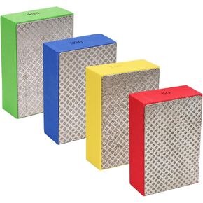 4pcs Diamond Sanding Pads, Grit 60/100/200/400 Diamond Hand Polishing Block Diamond Hand Pads Foam Backing for Ceramic Tile Glass Stone Granite Wood Marble Metal