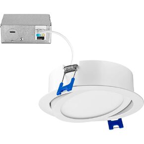 Maxxima 6 in. 5 CCT Ultra-Thin Recessed LED Gimbal Downlight - 1,000 Lumens, Color Selectable 2700K-5000K (2700K/3000K/3500K/4000K/5000K), Dimmable, Canless, Slim IC Rated, Junction Box Included