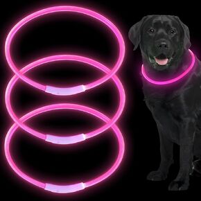 3 Pieces LED Pet Collar Light Up Dog Collars USB Rechargeable Water Resistant Pet Collar Cuttable Glowing Dog Collar Pet Necklace Loop for Dogs, Pink, Green, Blue (Classic Style)