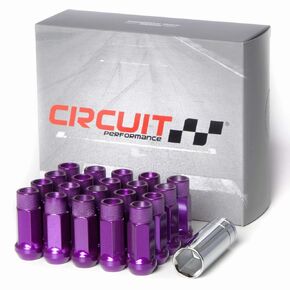 Circuit Performance Forged Steel Extended Open End Hex Lug Nut for Aftermarket Wheels: 12x1.25 Purple - 20 Piece Set + Tool
