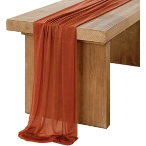 Rinlong 9.8Ft Burnt Orange Sheer Chiffon Table Runner for Wedding Rustic Boho Wedding Party Bridal Shower Reception Christmas Decorations Birthday Party