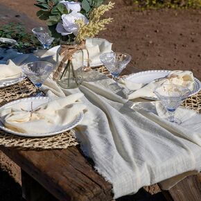 Cheesecloth Table Runner with Set of 8 Napkins Boho Romantic Rustic Gauze Cheese Cloth Long Table Runner for Wedding Party Baby Bridal Shower Thanksgiving Christmas Table Decorations (Ivory)