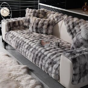 Tie Dye Soft Faux Fur Fleece Sofa Cover Sectional Couch Cover Fluffy Fuzzy Sofa Slipcover Faux Rabbit Fur Anti-Slip L Shaped Couch Cover for Dogs Cats Pet (Dark Grey,36"x36")