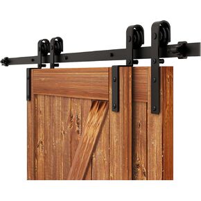 6.6 FT Bypass Sliding Barn Door Hardware Kit, Combination Track Mode Sliding Door Hardware, Double Wooden Doors Use Single Track Bypass Barn Door Hardware Fit for Door Opening 77" (6.6 Feet)