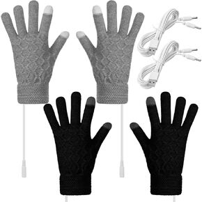 Bencailor 2 Pairs Usb Winter Heated Gloves Mitten Hand Washable Knitting Touchscreen Laptop Gloves (Stylish)