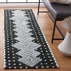 SAFAVIEH Micro-Loop Collection Runner Rug - 2'3" x 7', Charcoal & Ivory, Handmade Moroccan Boho Wool, Ideal for High Traffic Areas in Living Room, Bedroom (MLP171H)
