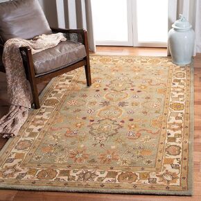 SAFAVIEH Heritage Collection 8' Square Light Green / Beige HG959A Handmade Traditional Oriental Premium Wool Area Rug