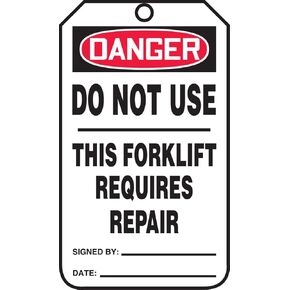 Accuform TRS338CTP PF-Cardstock Safety Tag, Legend "Danger DO NOT USE This Forklift Requires Repair", 5.75" Length x 3.25" Width x 0.010" Thickness, Red/Black on White (Pack of 25)