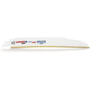 LENOX Tools 21090966GR Gold Power Arc Demolition Reciprocating Saw Blade, For Demolition, Nail-Embedded Wood Cutting, 9-inch, 6 TPI, 5-Pack