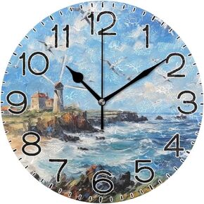 Nature Brown Marble Wall Clock Battery Operated Non Ticking Silent Quartz Analog Rustic Farmhouse Round Clock Retro Decor for Home Kitchen Living Room Bathroom