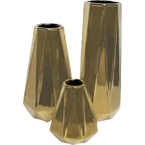 Deco 79 CosmoLiving by Cosmopolitan Ceramic Geometric Vase, Set of 3 13", 11", 6"H, Silver