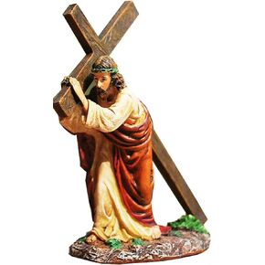 Jesus Carrying The Cross, Jesus Resin Figurine, Inspirational 4 Inch Tall Small Size Jesus Carrying Cross Figurine (4 Inch)